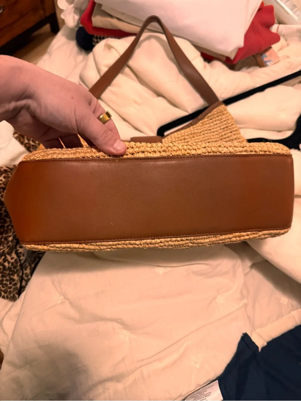 J. Crew Straw Shoulder Bag with Brown Leather and Yellow Accent
